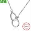925 Sterling Silver Double Circle Cz Zirconia Necklaces &Pendants For Women Gift Kolye Choker Collares Bijoux S -N61