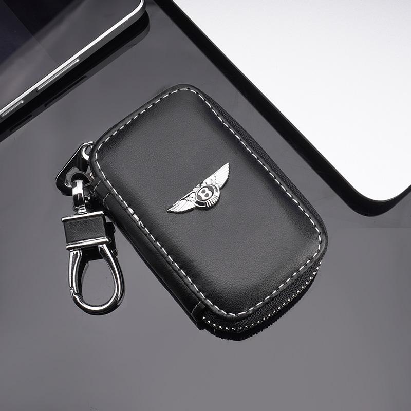 3D Metal Logo Leather Car Key Case Bag Zipper Wallet Holder For Bentley Flying Spur Continental GT Bentayga Mulsanne Accessories GA1