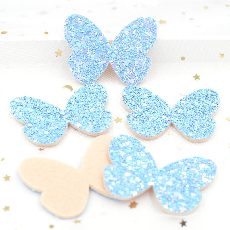 10Pcs Shiny Fabric Butterfly Sequins Appliques Nonwoven Padded Patches Crafts for Baby Girls Headwear Ornament Accessories
