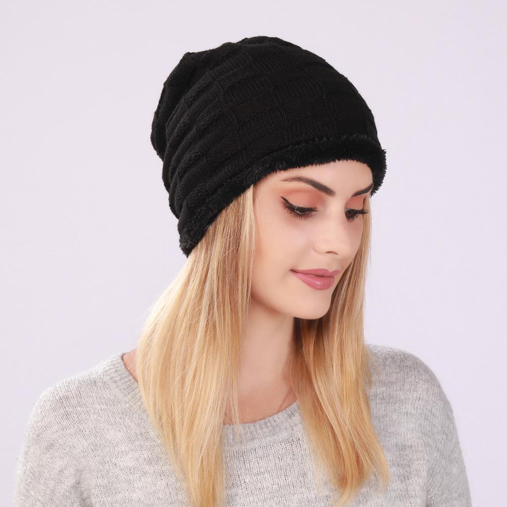 Fashion Plaid Skullies Beanies For Women Men Knitted Beanies Autumn Winter Hat Warm Fleece Skullcap Male Windproof Hedging Caps