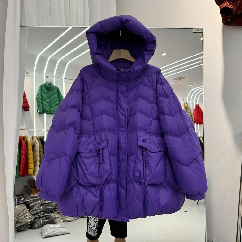 White Duck Down Jacket Hooded Autumn Winter Loose Puffer Coat Women Large Size Overcoat Thicken Female Parkas