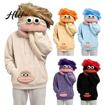 Long Sleeve Sweatshirt Big Mouth Creature Flannel Hoodie with Comb, Men Women Oversized Hooded Soft Plush Sweatshirt, Thickened Casual Pullover