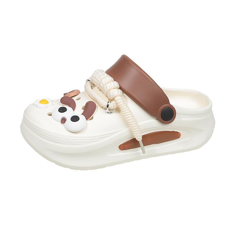 Милые шлепанцы с кроликом на толстой подошве с отверстиями женские летние мокрые пляжные шлепанцы из ЭВА модные повседневные крутые шлепанцы