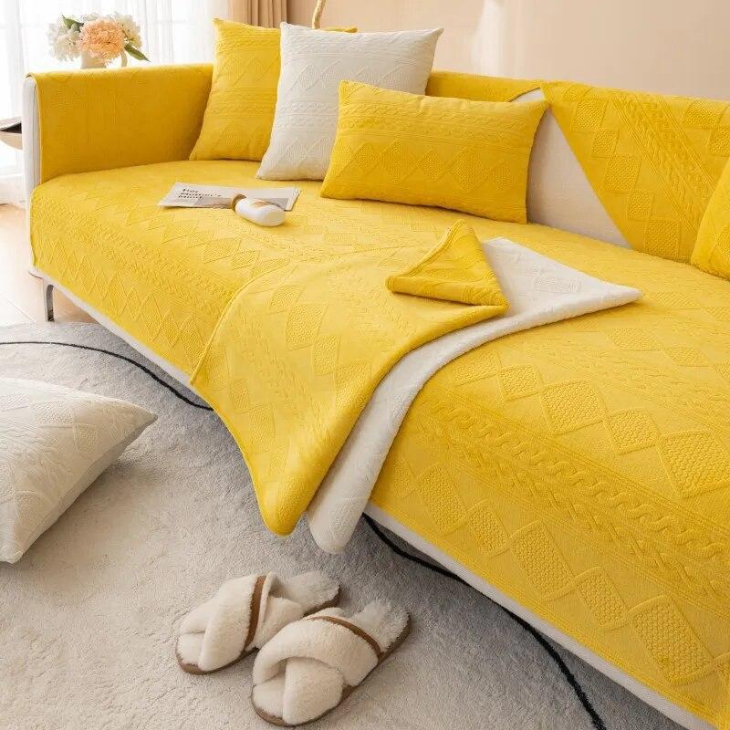 Winter Plush Sofa Cover Thickened Velvet Non-Slip Soft Warm Universal Living Room Cushion Backrest Armrest