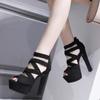 Gdgydh Women's Open Toe High Platform Ankle Strap High Heels Stiletto Sandals Back Zipper Black Strappy Cross Tied Party Shoes