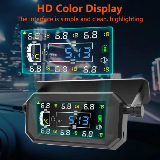 SANAN Интеллектуальная система мониторинга давления в шинах TPMS на солнечной энергии для автомобилей, автодомов, грузовиков, 8 бар, 15 бар, датчик температуры, часы, воздушная сигнализация, 6 датчиков колес