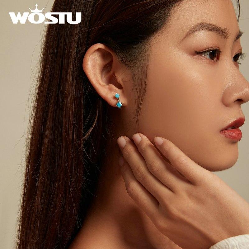 WOSTU Серьги-клипсы из стерлингового серебра 925 пробы с простой бирюзой для женщин, ювелирные изделия