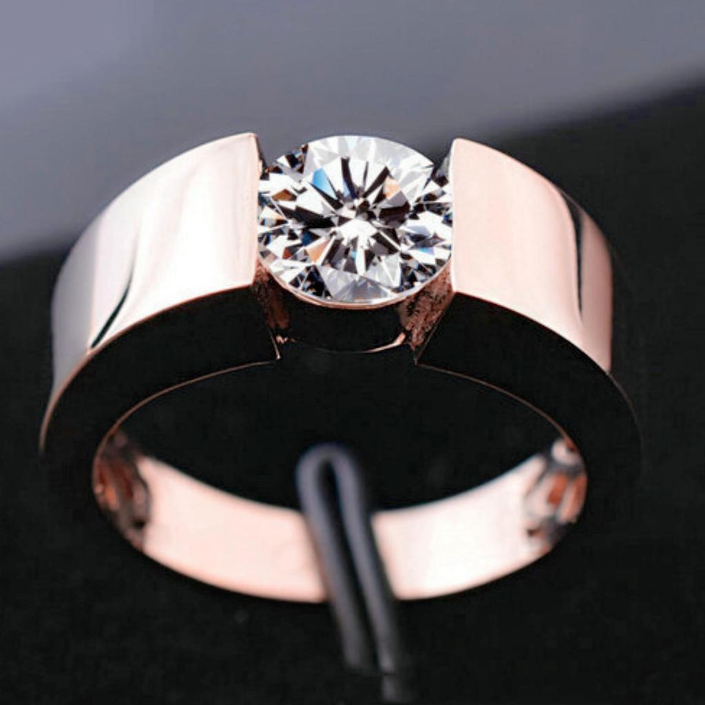 Rose Gold Zircon Couple Ring - European & American Classic Men's Jewelry
