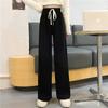 Широкие брюки на шнурке для женщин на осень и зиму, высокая талия, ощущение драпировки, свободные прямые брюки, повседневные брюки, надеваются поверх пола, плюшевые S