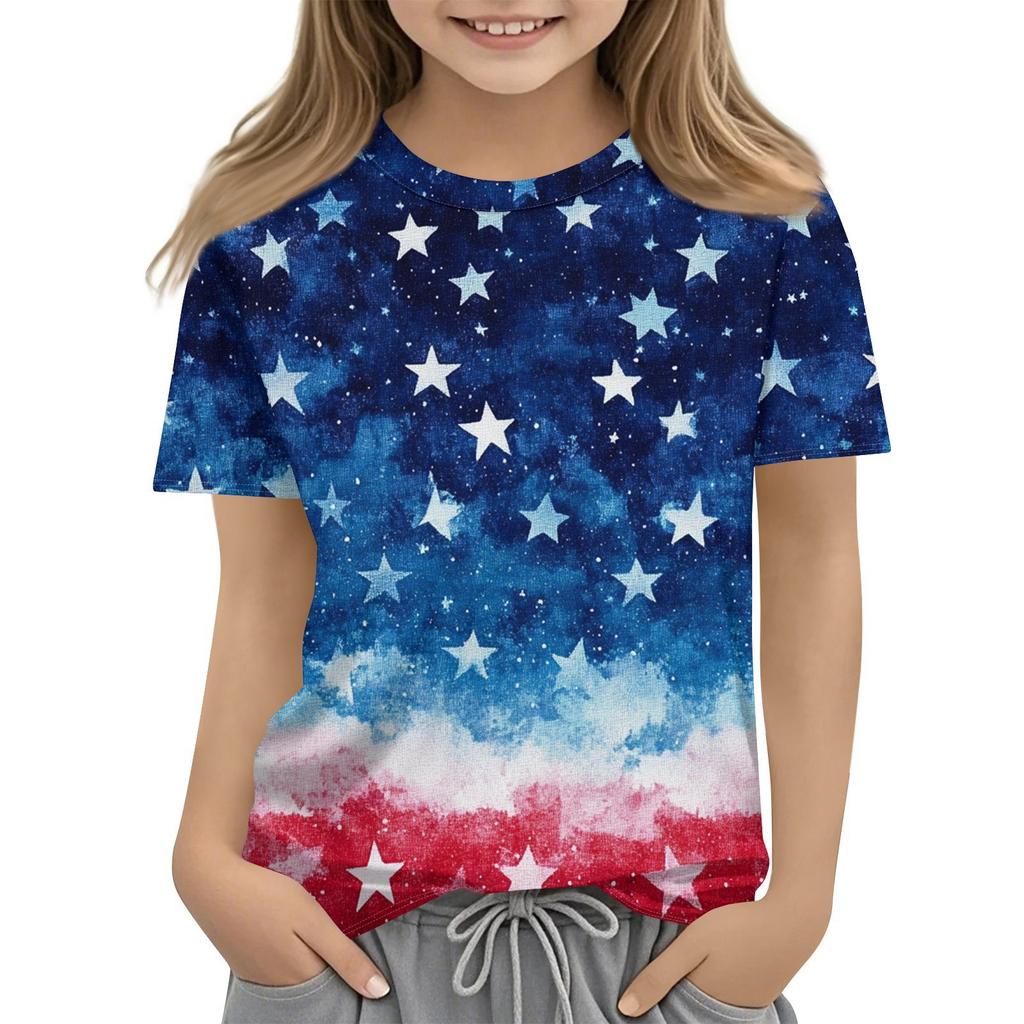 Детская модная повседневная футболка с коротким рукавом и принтом «День независимости» с круглым вырезом