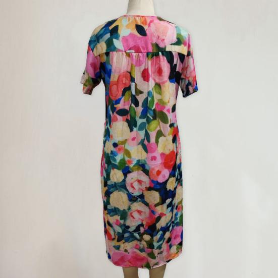 Женское платье с цветочным принтом, платье с коротким рукавом и v-образным вырезом, летнее повседневное платье трапециевидной формы, пуловеры в богемном стиле, платье для вечеринки, повседневная одежда, отпуск