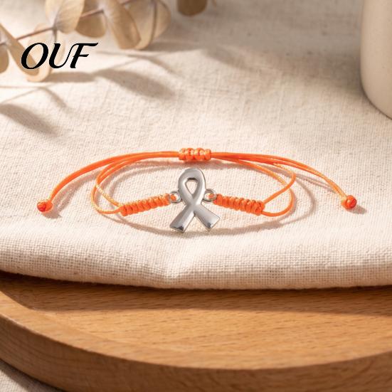 Simple Adjustable String Bracelet 2PCS Hand-woven Braided Bracelets with Metal Ribbon Pendant, Cord Awareness Friendship Wristbands, Daily Wear
