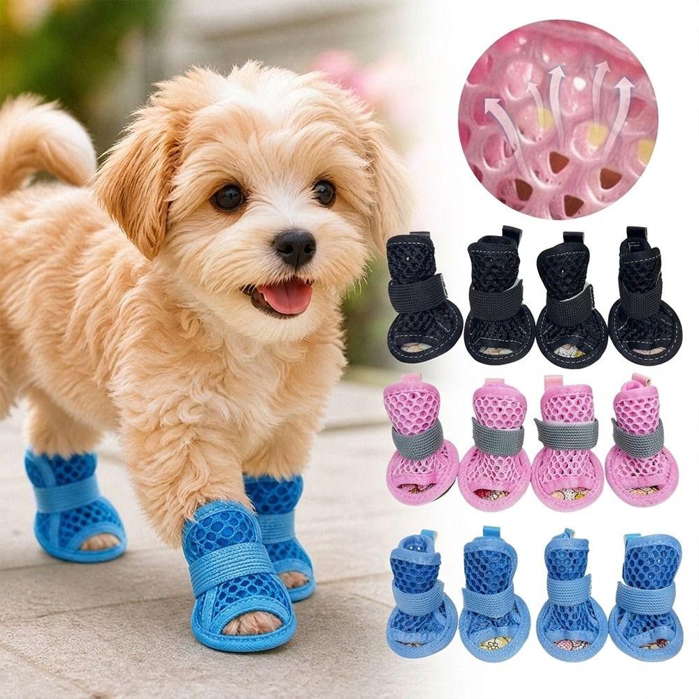 4Pcs Soft-sole Pet Sandals Non-slip Cooling Dog Boots Cute Dog Shoes Summer