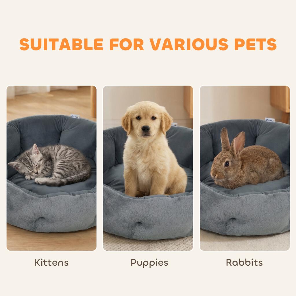 Cat Bed, Reversible Dog Pet Bed for Indoor Cats and Small Dogs, Round Bed with Supportive Bolster, Dark Grey