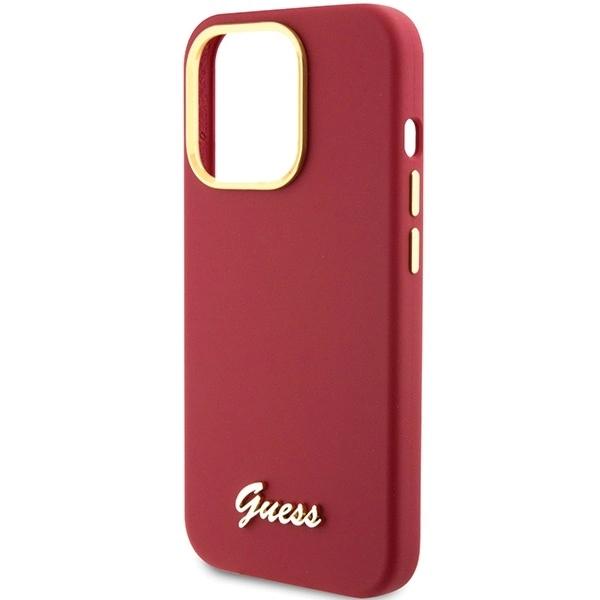 Guess Silicone Script Metal Logo & Frame Case For Iphone 15 Pro - Red