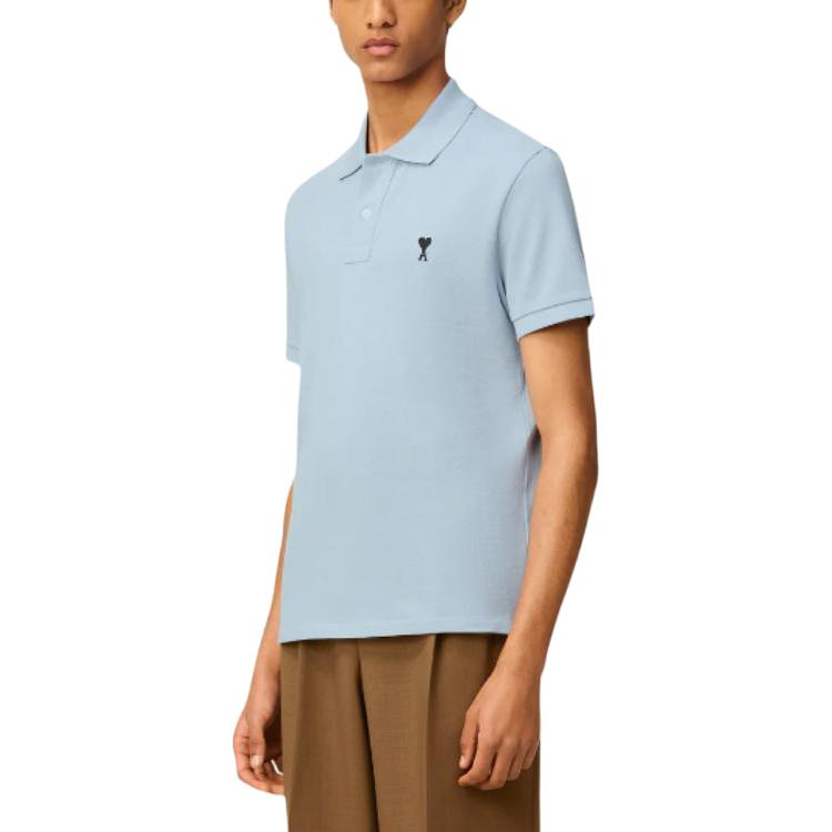 AMIPARIS Classic Heart Logo College Style Solid Color Short Sleeve Polo Shirt Unisex Polo Shirts Light-Blue HPL411-760-4506