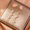 No Piercing Long Imitation Pearl Tassel Earrings Flower Earrings Earrings Round Face