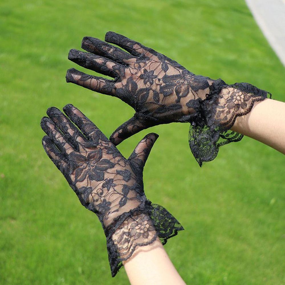 Thin Lace Flower Gloves Transparent Mesh Hollow Gloves Elegant Summer Mittens  Wedding