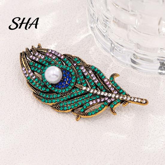 Retro Feather Jewelry Vintage Peacock Brooch, Faux Pearl Rhinstone Lapel Coats Decorative Pin Pin, Clothing Accessories for Wedding Party Prom