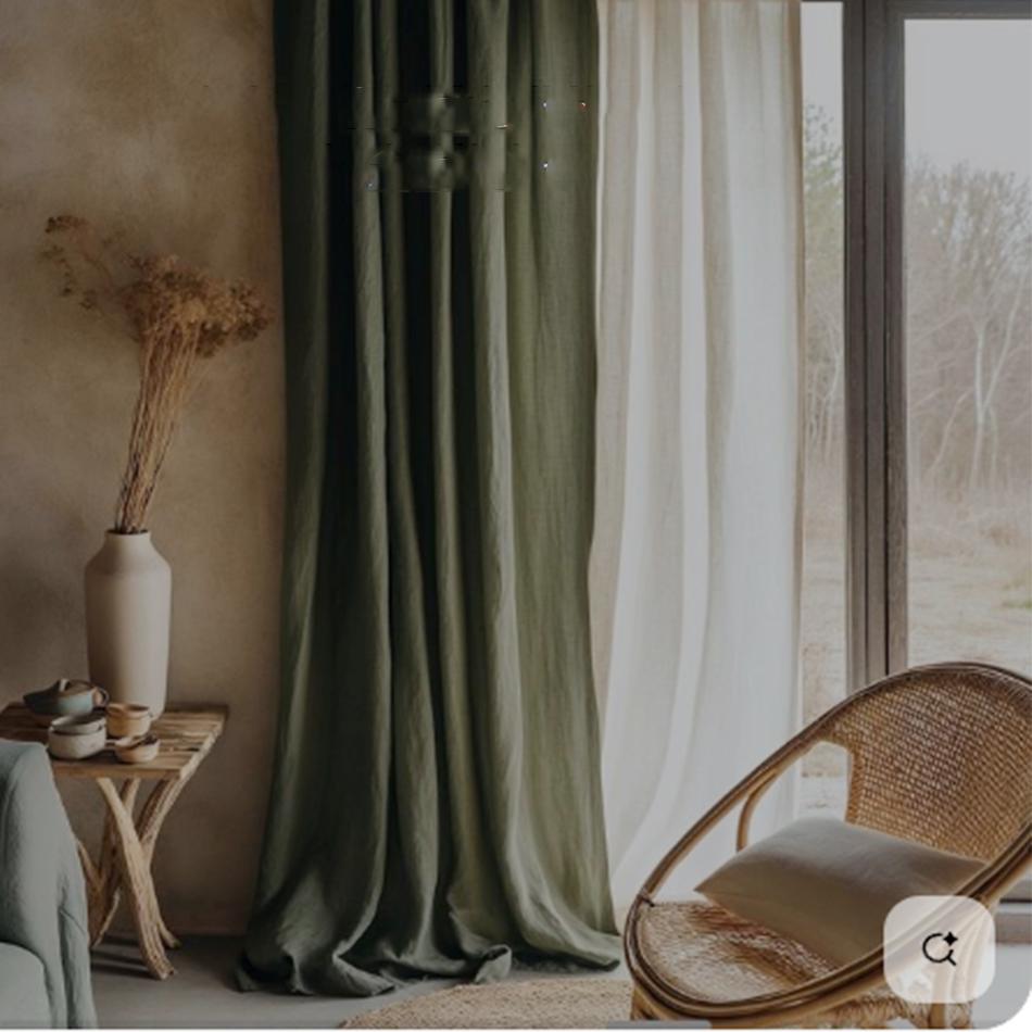 100% Linen Curtains for Window Living Room Rod Pocket Drapes Light Filtering Curtain for Kitchen Kids Room Bedroom