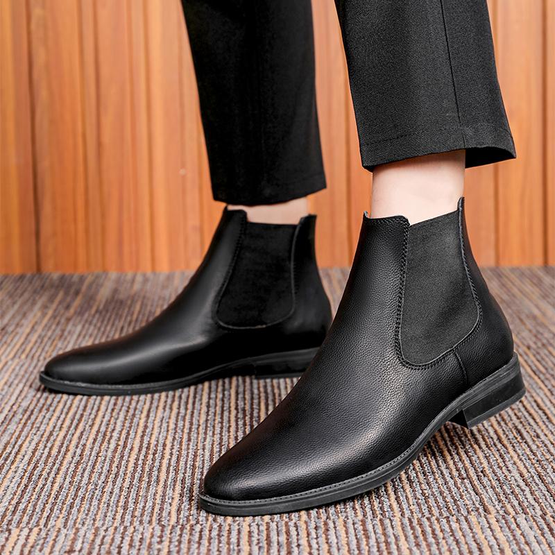 Luxury Brand Classic Mens High-heeled Boots Chelsea Fashion Leisure Shoes British Style Leather Ankle Boots Casual Trend Boots
