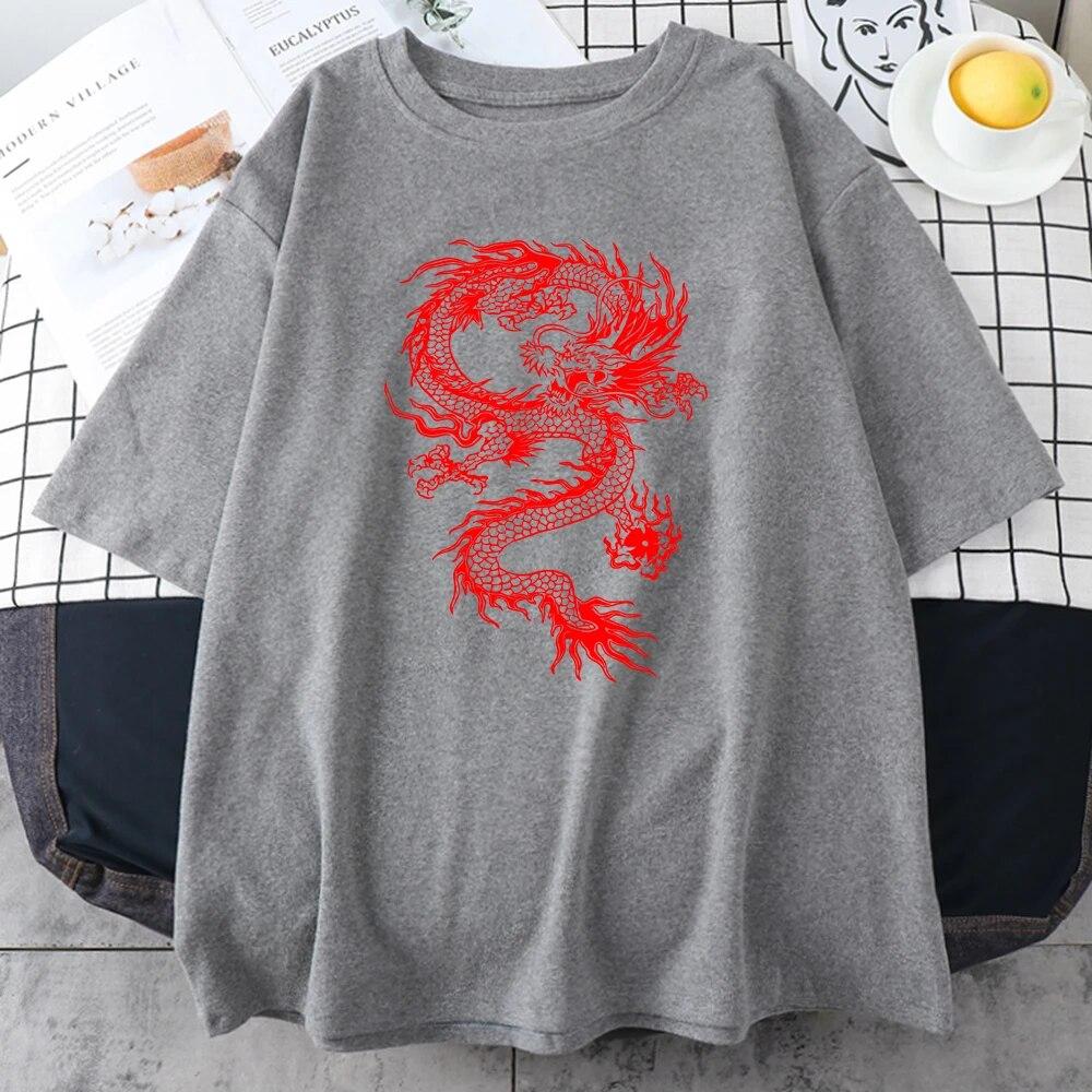 Модные футболки унисекс с уличным принтом Red Dragon, индивидуальные хлопковые футболки в стиле хип-хоп с коротким рукавом и круглым вырезом, повседневная мужская футболка большого размера, одежда