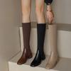 Retro Knitted Wool Stretch Thin Long Boots Women's Knee-high Thick-heeled Socks Boots Long Boots Autumn and Winter Single Boots
