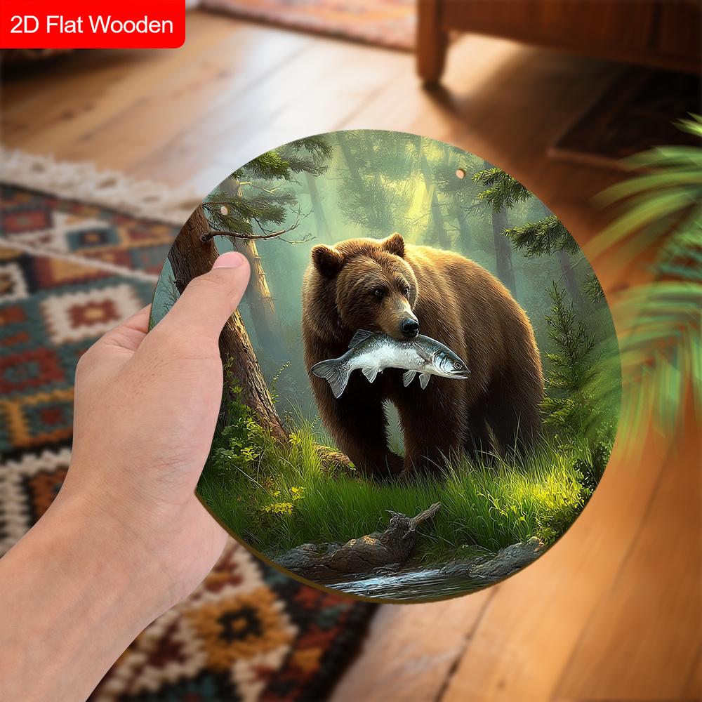 Wooden Sign with Bear Pattern Design - Unique Wall Pediments - Ideal for Front Door, Yard, Wall Decor