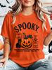 Spooky Season Pumpkin Black Cat Unisexs Crew Neck Short Sleeve T Shirt Retro Halloween Trick Or Treat Graphic Tees For Ladies