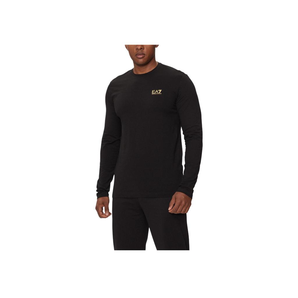 Emporio Armani Мужская футболка EA7 с принтом логотипа, узкого кроя, с круглым вырезом, с длинным рукавом, черная 8NPT28-PJVQZ-0208