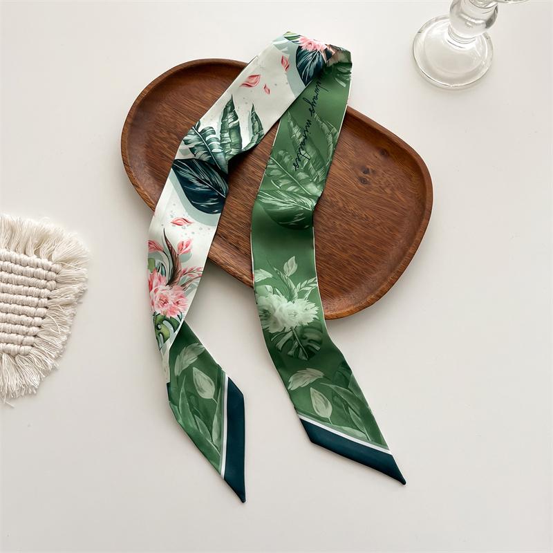 Женский длинный узкий шелковый шарф, повязка на голову, шейный галстук с принтом, роскошные брендовые аксессуары для волос, классные шарфы для девочек, лето 2021 г.