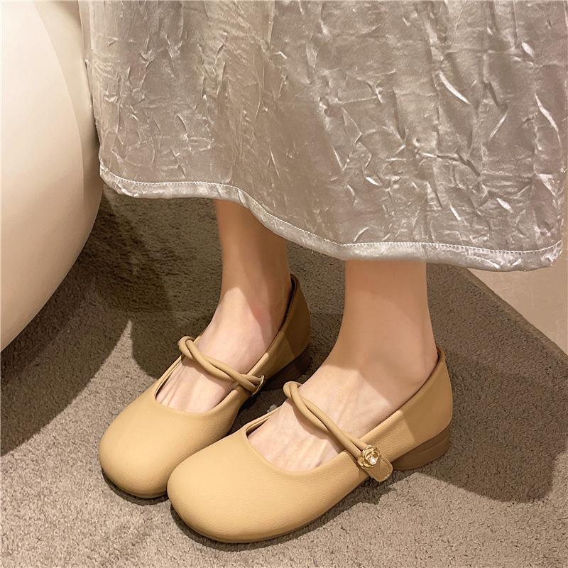 Leather Retro Thick Heel Light Mouth Single Shoes Women's Shoes 2025 Spring and Summer New Versatile Skirt French Mary Jane Shoes