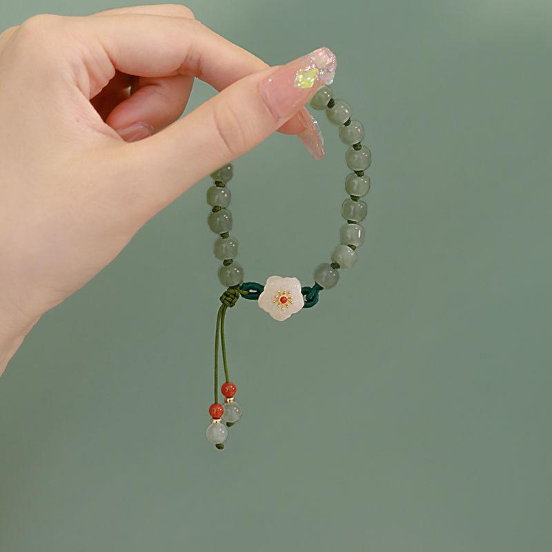 Браслеты из персикового нефрита для женщин и девочек, китайские старинные красные бусины агата, браслет с подвесками, плетеная ручная веревка, ювелирные изделия, подарок