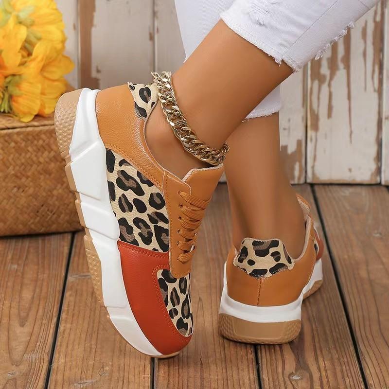 Модные женские повседневные кроссовки на платформе 2024 Осень Леопардовые на толстой подошве Вулканизированная обувь Женские повседневные балетки Обувь для ходьбы Большой размер 43