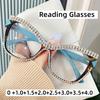 Women's New Retro Cat-eye Large Frame Reading Glasses Diamond Inlaid Presbyopia Glasses Oversized Anti-blue Light Glasses