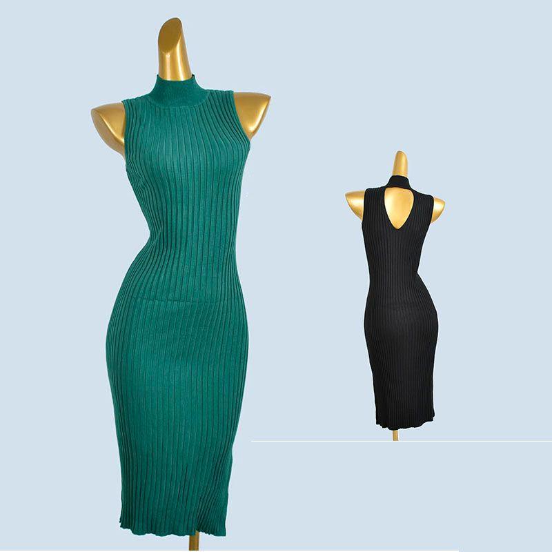 Foreign Trade Order Half-high Collar Backless Slimming High Elastic Dress Four Seasons Inner wear Thread Sleeveless Knitted Hip Skirt