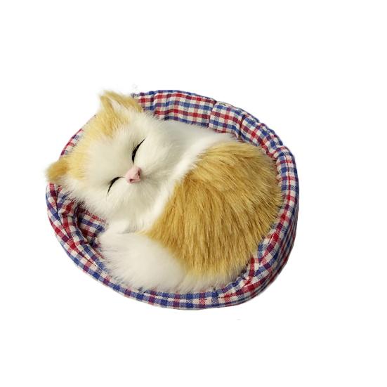 Cute Simulation Sounding Sleeping Cat Plush Mat Toy with Nest Kid Children Gift