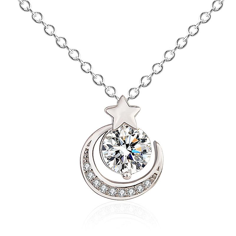 Корейская версия ожерелье с луной, женская цепочка на ключицу для подруги, простой темпераментный кулон со звездой и вспышкой