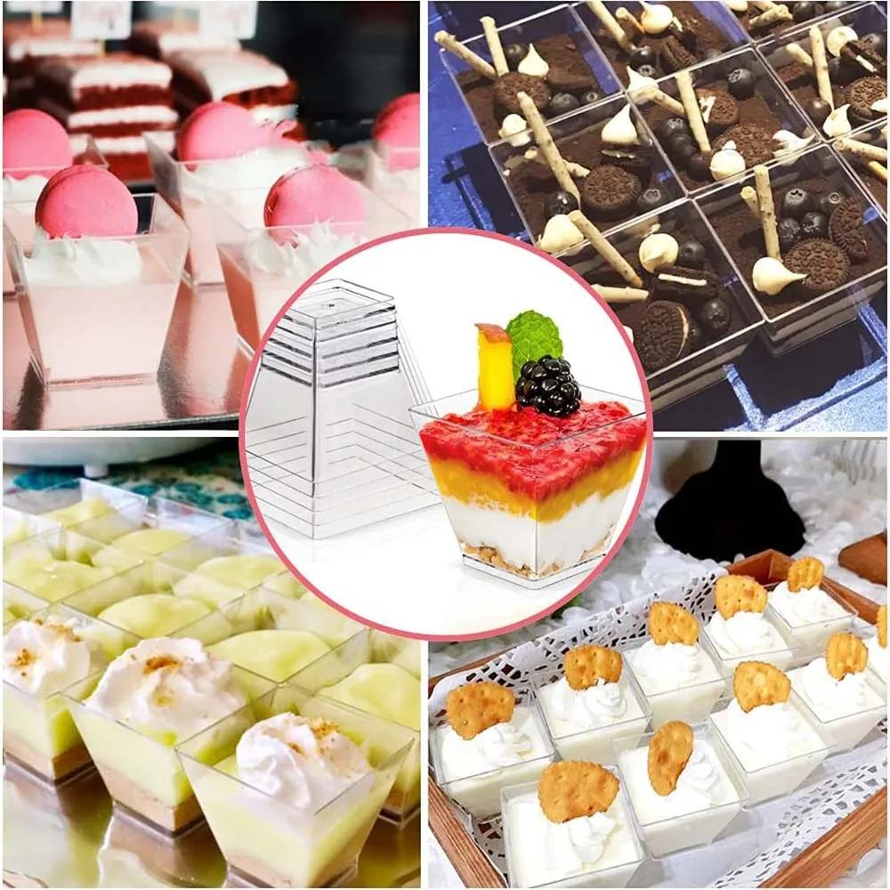 20 шт. Квадратные стаканчики с широким горлышком, одноразовые пластиковые стаканчики для мусса, ступенчатые стаканчики для закусок, десертные стаканчики, пудинг