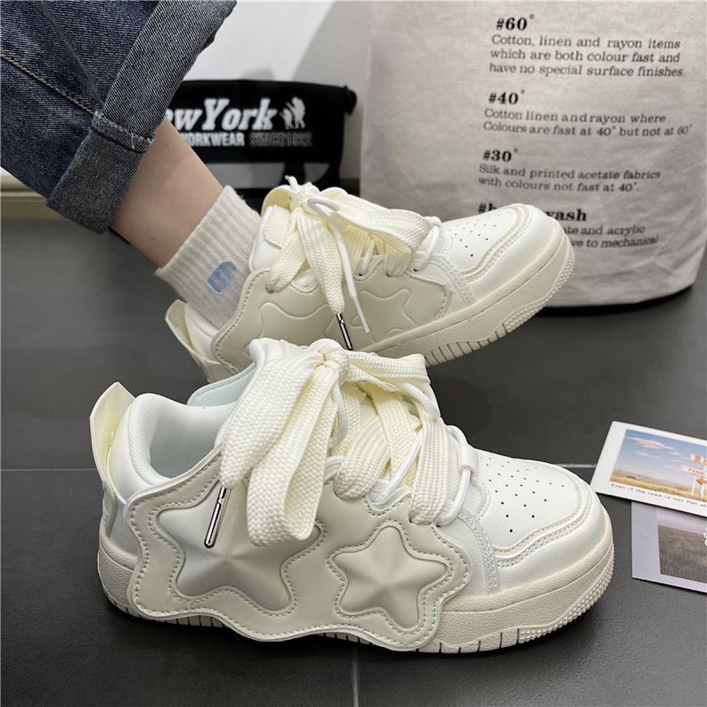 Women Platform Sneakers Star Design Sports Shoes Lace Up Comfortable Shoes Casual Outdoor Running Tennis Sneakers Female