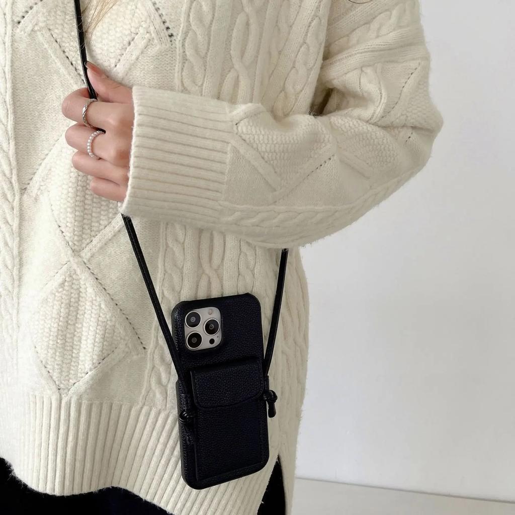 Wallet Lanyard Crossbody Phone Case for IPhone 15 14 13 12 11 Pro Max Mini X XR XS Max Plus Leather Card Slot Shoulder Strap