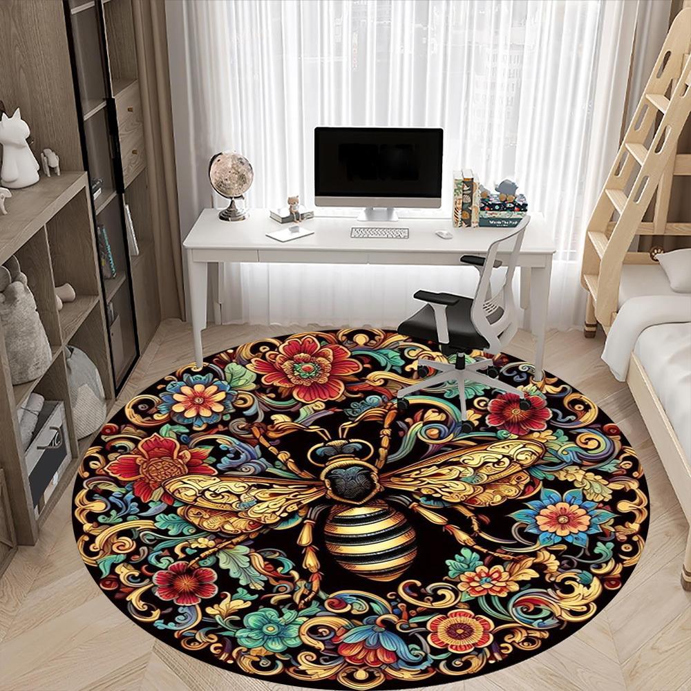 1PC Honeybee Mandala Chair Carpet for Office Non-Slip, Lightweight, Machine Washable Rug for Office, Sleeping, Room - Holiday Decoryy251009078
