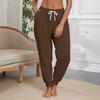 Women's Fashion Solid Color Elastic Waist Pocket Strap Foot Strap Casual Pants
