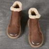 Genuine Leather Frosted Round Toe Mid Length Snow Boots with Plush and Thickened Comfort Soft and Fashionable Women Boots
