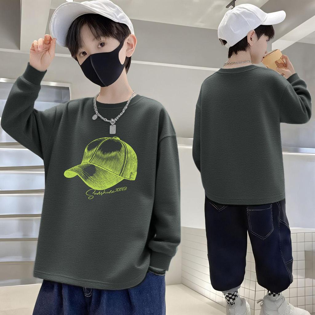 Boys' Pure Cotton Long-Sleeve Autumn T-Shirt - Loose, Round Neck, Versatile Fashion for Kids