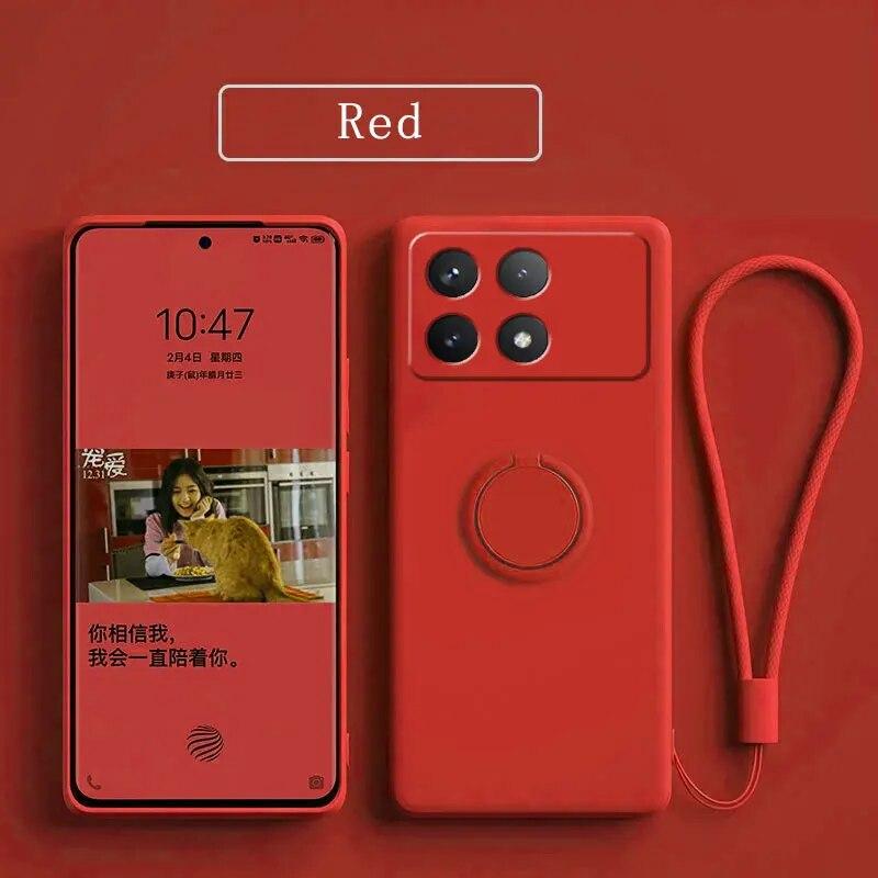 Luxury Liquid Silicone Ring Stand Shell for Redmi POCO X6 Pro Cover Shockproof Xiaomi K70E Bumper Back Protection Cover