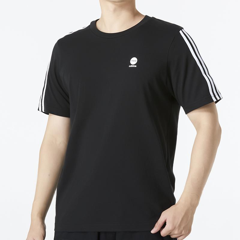 adidas Neo Solid Stripe Logo Повседневная футболка с круглым вырезом Мужские топы Черный HN8779