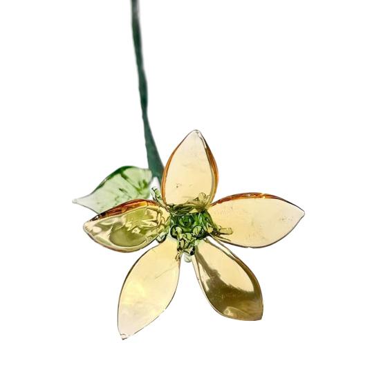 Hand-Blown Glass Flower Decoration with Wire Stem Handmade Colored Glaze Floral Figurine Home Living Room Office Table Flower Vase Ornament