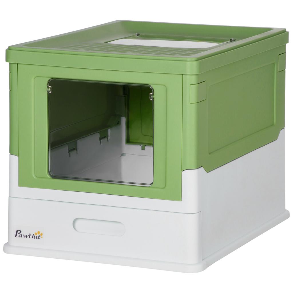 Hooded Cat Litter Box, Portable Pet Toilet, with Scoop, Front Entry - Emerald Green