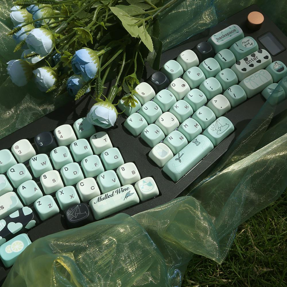 Magic Summer Keycap Moa Mint Green Keycap Fresh Pbt Rounded 131Keys Keycaps Split Space Bar Alice Layout Keycaps